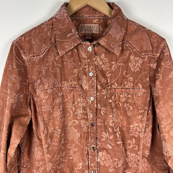 Michael Ryan Silk Burnout Velvet Women’s L Button up Shirt Rockabilly Western - Picture 2 of 12